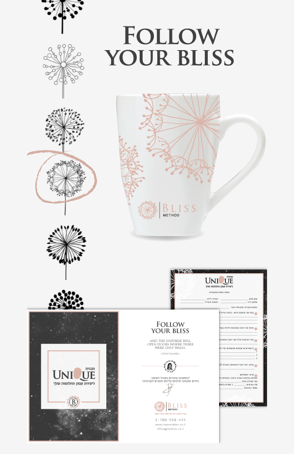  logo Branding Bliss the art of happiness mug flyer design brochure pink 